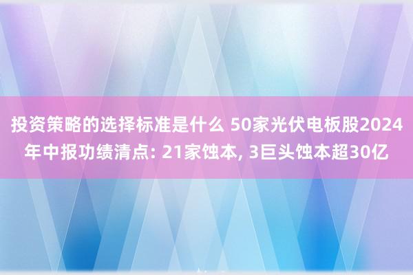 投资策略的选择标准是什么 50家光伏电板股2024年中报功绩清点: 21家蚀本, 3巨头蚀本超30亿