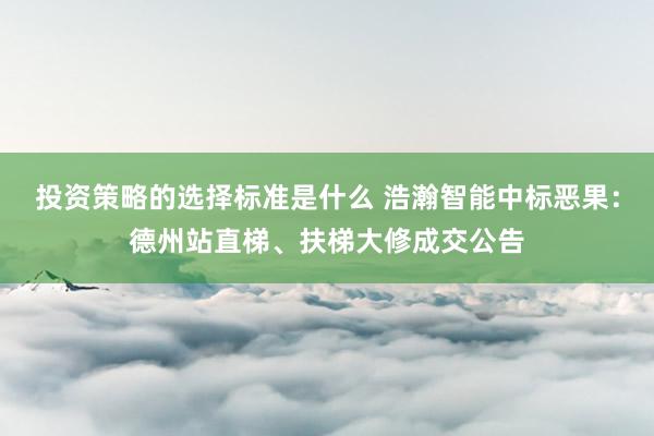 投资策略的选择标准是什么 浩瀚智能中标恶果：德州站直梯、扶梯大修成交公告