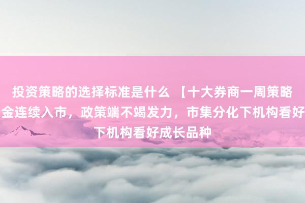 投资策略的选择标准是什么 【十大券商一周策略】增量资金连续入市，政策端不竭发力，市集分化下机构看好成长品种