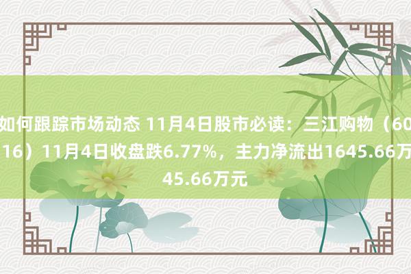 如何跟踪市场动态 11月4日股市必读：三江购物（601116）11月4日收盘跌6.77%，主力净流出1645.66万元