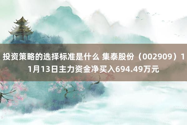 投资策略的选择标准是什么 集泰股份（002909）11月13日主力资金净买入694.49万元