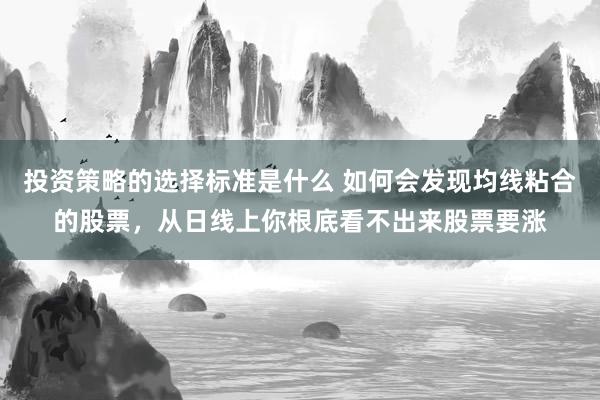 投资策略的选择标准是什么 如何会发现均线粘合的股票，从日线上你根底看不出来股票要涨