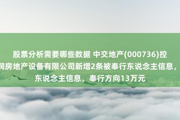 股票分析需要哪些数据 中交地产(000736)控股的重庆中房嘉润房地产设备有限公司新增2条被奉行东说念主信息，奉行方向13万元