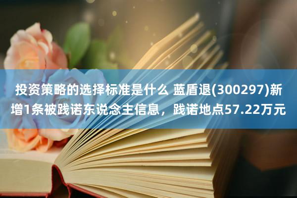 投资策略的选择标准是什么 蓝盾退(300297)新增1条被践诺东说念主信息，践诺地点57.22万元