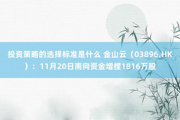 投资策略的选择标准是什么 金山云（03896.HK）：11月20日南向资金增捏1816万股