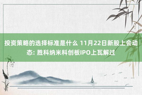 投资策略的选择标准是什么 11月22日新股上会动态: 胜科纳米科创板IPO上瓦解过