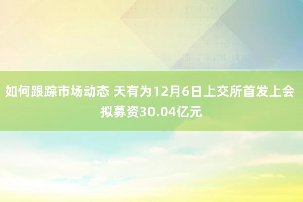 如何跟踪市场动态 天有为12月6日上交所首发上会 拟募资30.04亿元