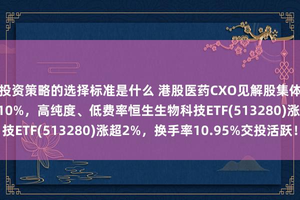 投资策略的选择标准是什么 港股医药CXO见解股集体冲高，药明康德大涨10%，高纯度、低费率恒生生物科技ETF(513280)涨超2%，换手率10.95%交投活跃！