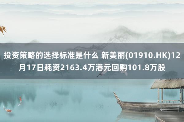 投资策略的选择标准是什么 新美丽(01910.HK)12月17日耗资2163.4万港元回购101.8万股