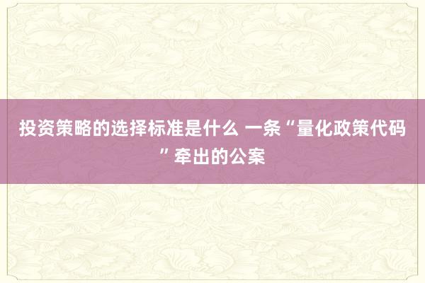 投资策略的选择标准是什么 一条“量化政策代码”牵出的公案