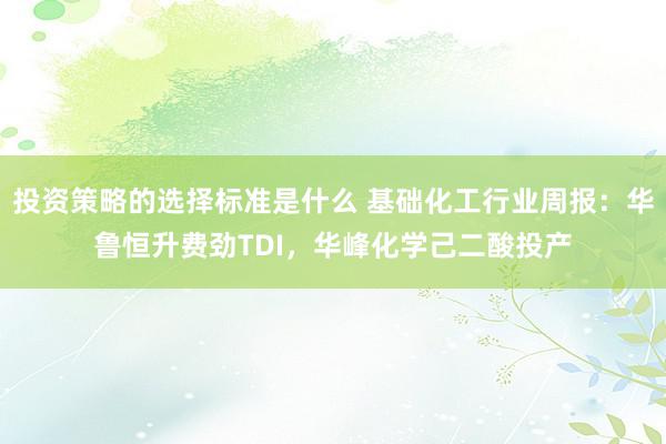 投资策略的选择标准是什么 基础化工行业周报：华鲁恒升费劲TDI，华峰化学己二酸投产