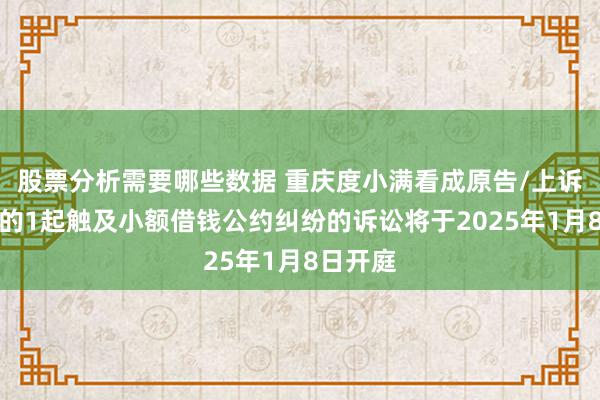 股票分析需要哪些数据 重庆度小满看成原告/上诉东谈主的1起触及小额借钱公约纠纷的诉讼将于2025年1月8日开庭