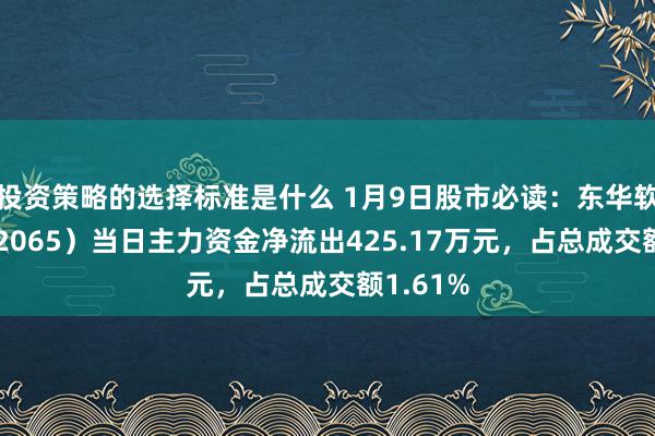 投资策略的选择标准是什么 1月9日股市必读：东华软件（002065）当日主力资金净流出425.17万元，占总成交额1.61%