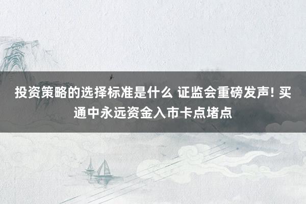 投资策略的选择标准是什么 证监会重磅发声! 买通中永远资金入市卡点堵点