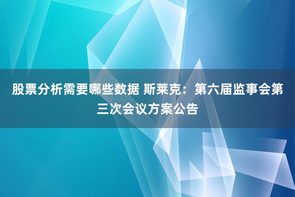 股票分析需要哪些数据 斯莱克：第六届监事会第三次会议方案公告