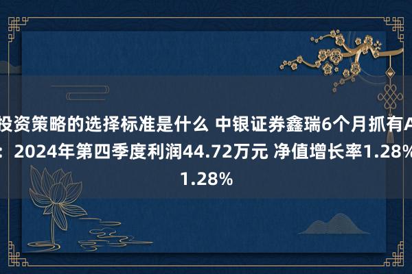 投资策略的选择标准是什么 中银证券鑫瑞6个月抓有A：2024年第四季度利润44.72万元 净值增长率1.28%