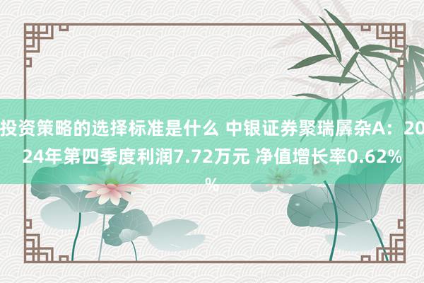 投资策略的选择标准是什么 中银证券聚瑞羼杂A：2024年第四季度利润7.72万元 净值增长率0.62%