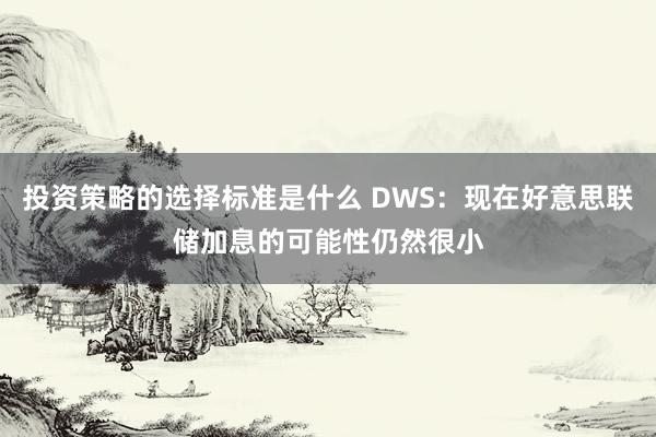 投资策略的选择标准是什么 DWS：现在好意思联储加息的可能性仍然很小