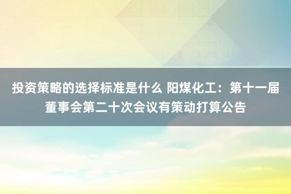 投资策略的选择标准是什么 阳煤化工：第十一届董事会第二十次会议有策动打算公告