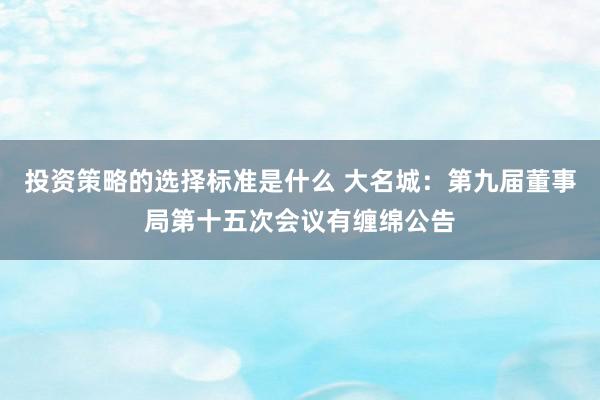 投资策略的选择标准是什么 大名城：第九届董事局第十五次会议有缠绵公告