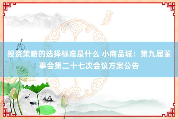 投资策略的选择标准是什么 小商品城：第九届董事会第二十七次会议方案公告