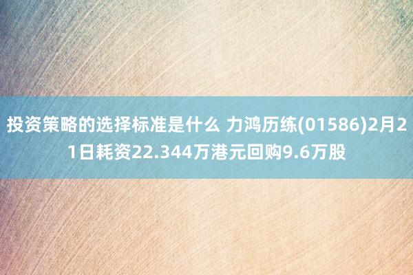 投资策略的选择标准是什么 力鸿历练(01586)2月21日耗资22.344万港元回购9.6万股