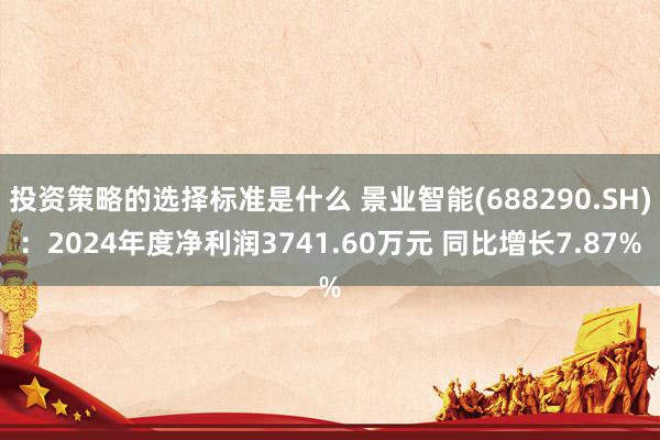 投资策略的选择标准是什么 景业智能(688290.SH)：2024年度净利润3741.60万元 同比增长7.87%