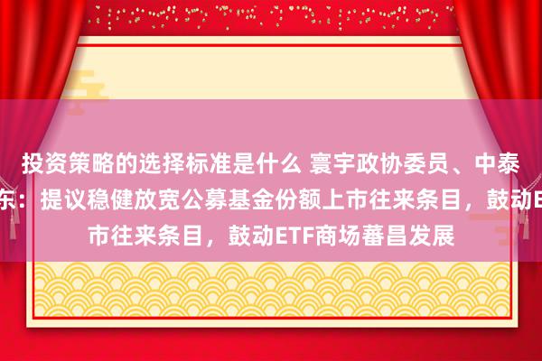 投资策略的选择标准是什么 寰宇政协委员、中泰证券总司理冯艺东：提议稳健放宽公募基金份额上市往来条目，鼓动ETF商场蕃昌发展