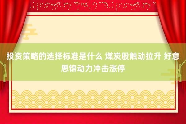 投资策略的选择标准是什么 煤炭股触动拉升 好意思锦动力冲击涨停