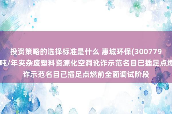 投资策略的选择标准是什么 惠城环保(300779.SZ)：公司20万吨/年夹杂废塑料资源化空洞讹诈示范名目已插足点燃前全面调试阶段